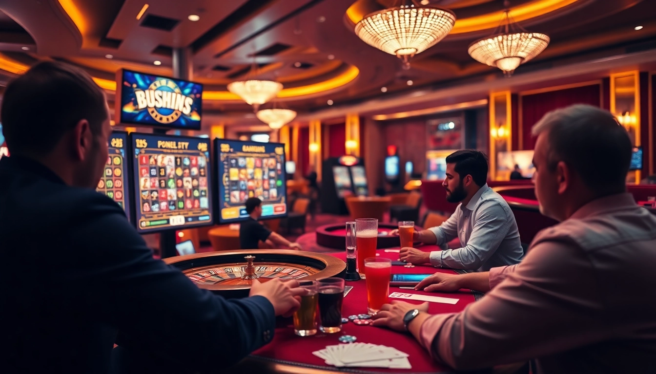 Jouer au casino en ligne avec une ambiance luxueuse et des joueurs captivés. related image