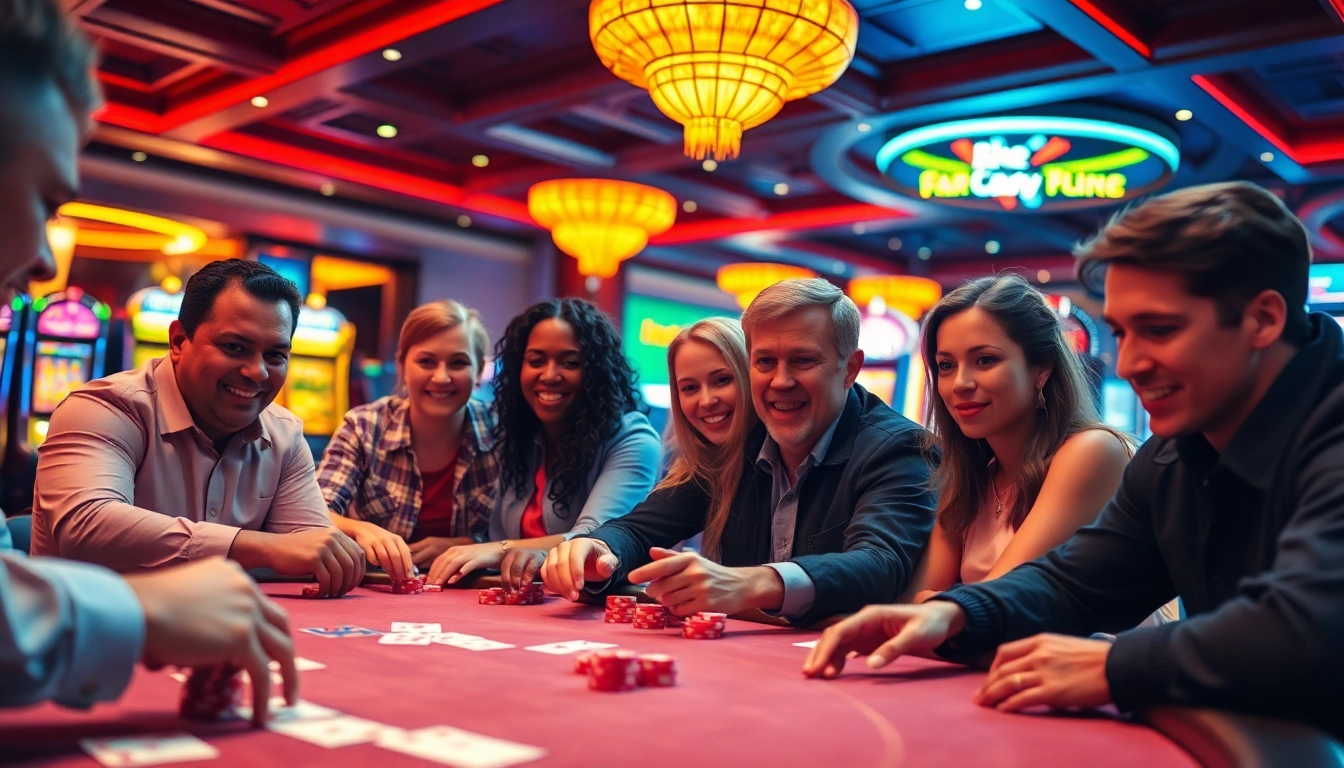 Joueurs engagés au casino sans kyc, ambiance vibrante et excitante, cartes et jetons en vedette. related image