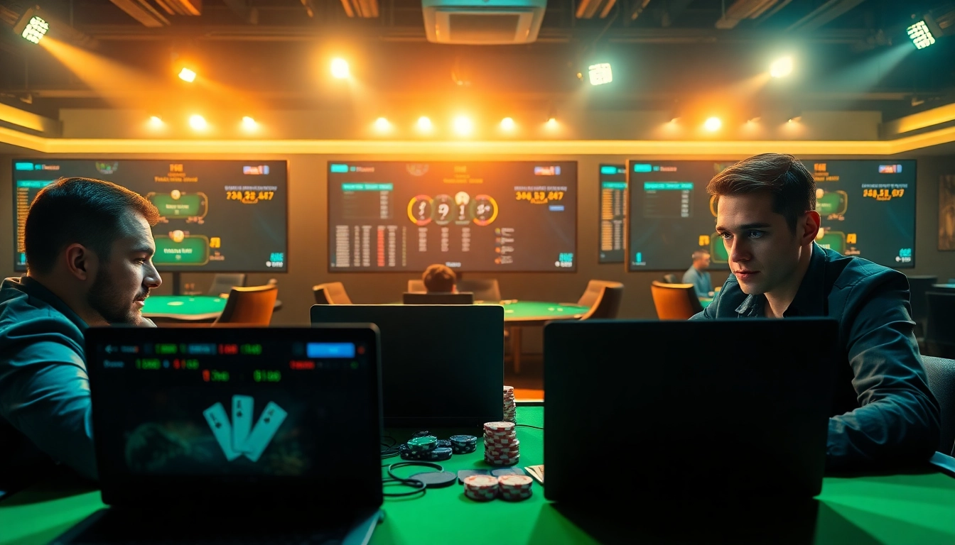 Jouer au poker en ligne avec des joueurs concentrés dans une ambiance interactive. related image