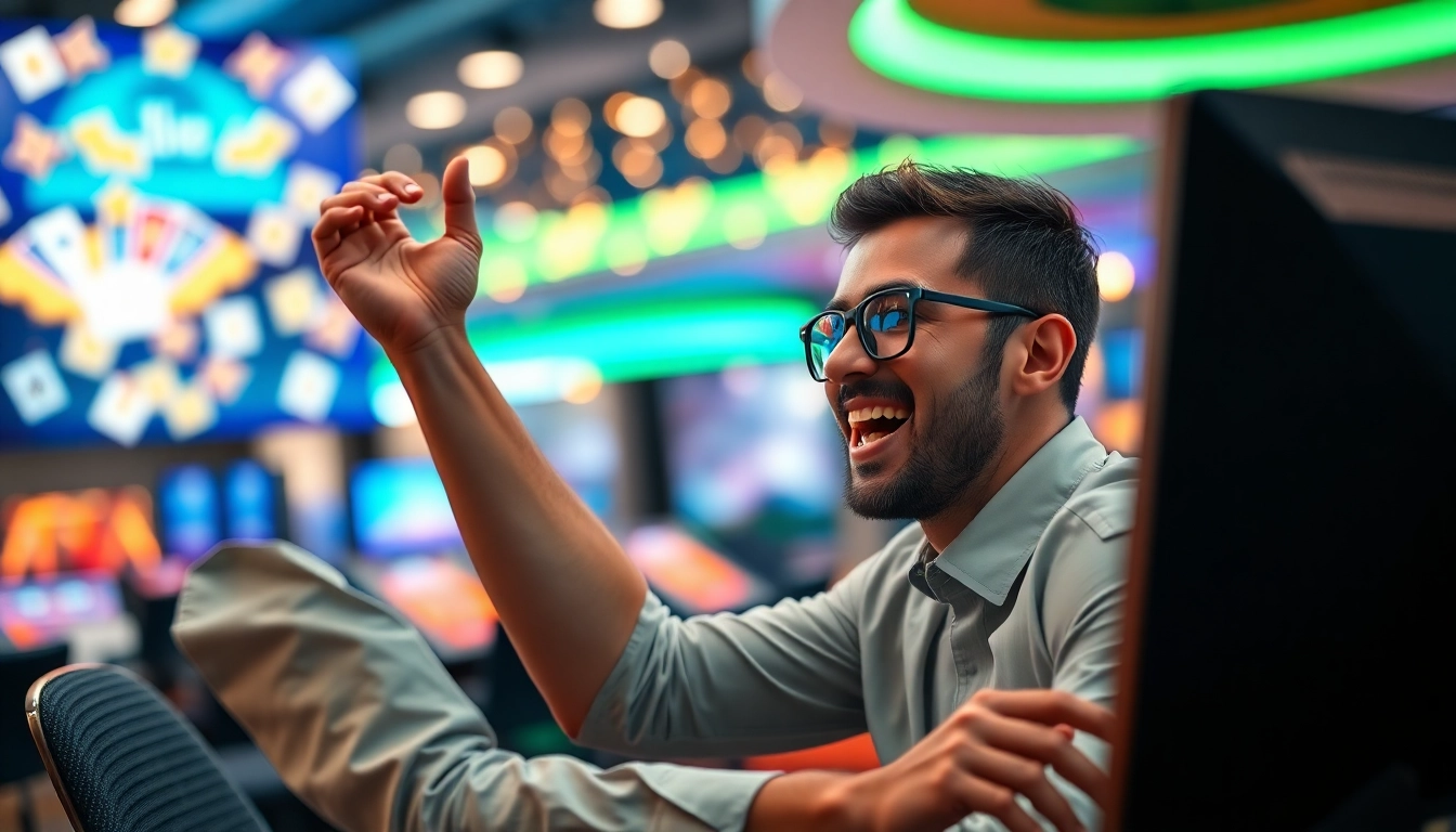 Vibrant celebration at a casino en ligne with a player winning a game. related image