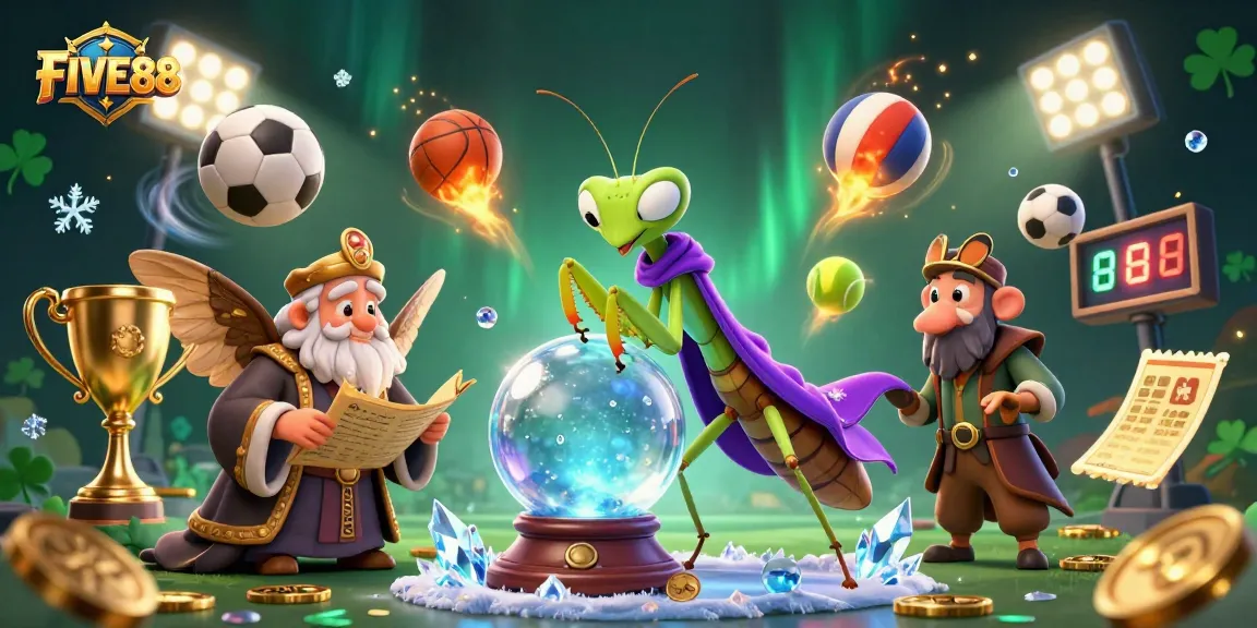 Experience mythical fortune and sports excitement at FIVE88 with this vibrant 3D illustration.