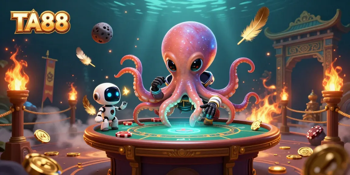 Experience the excitement of TA88 with a vibrant poker game scene featuring an alien octopus and a robot.
