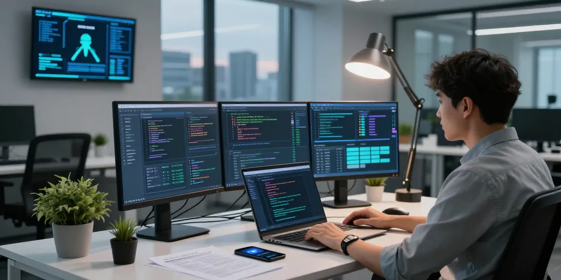 Analyse de l'application espion dans un bureau moderne avec plusieurs écrans de sécurité.