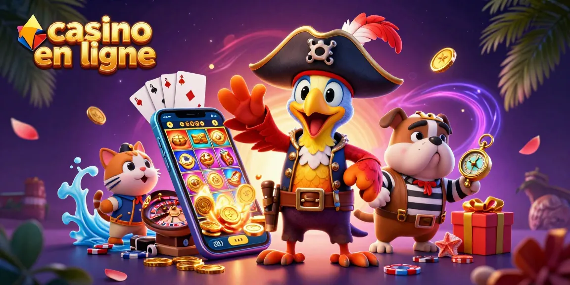 Les personnages de casino en ligne s'amusent avec des jeux et des gains en or.