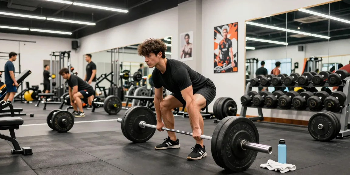 Scène de fitness à Steroide Boutique, athlète soulevant des poids avec équipement de gym.