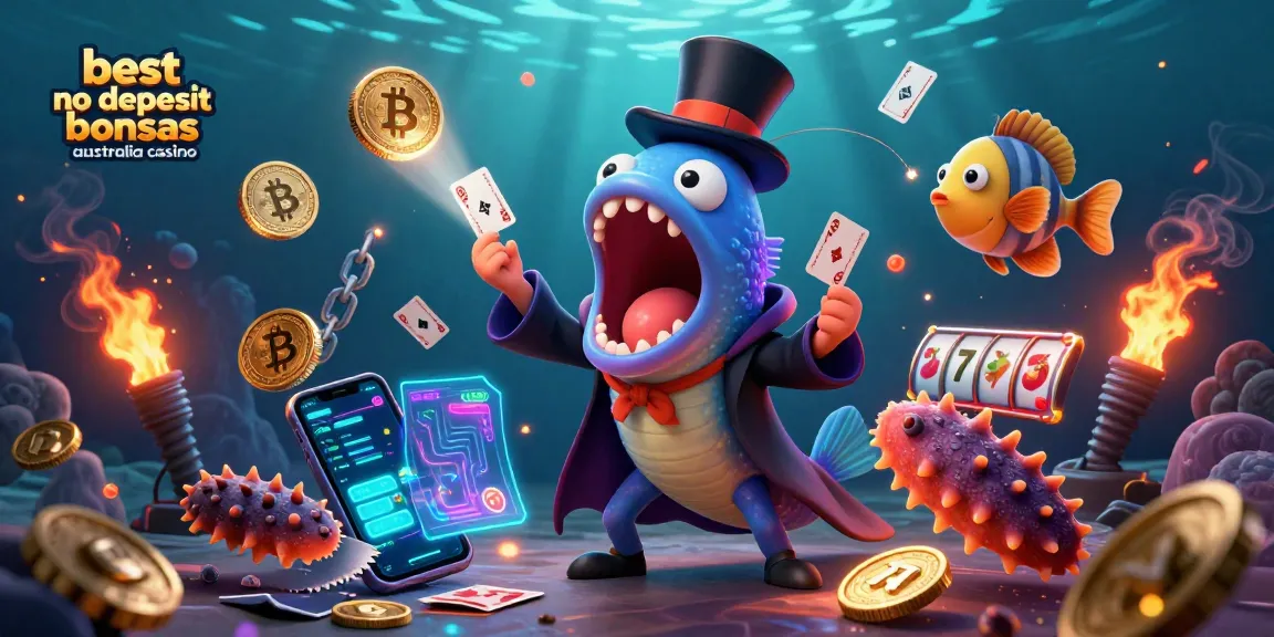 Experience the best no deposit bonuses Australia casino vividly illustrated with sea creatures performing magic.