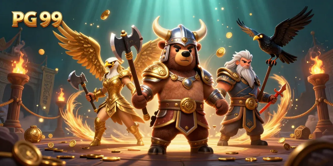 Engage in the thrilling world of PG 99 with an immersive illustration featuring Viking characters and immersive gaming elements.
