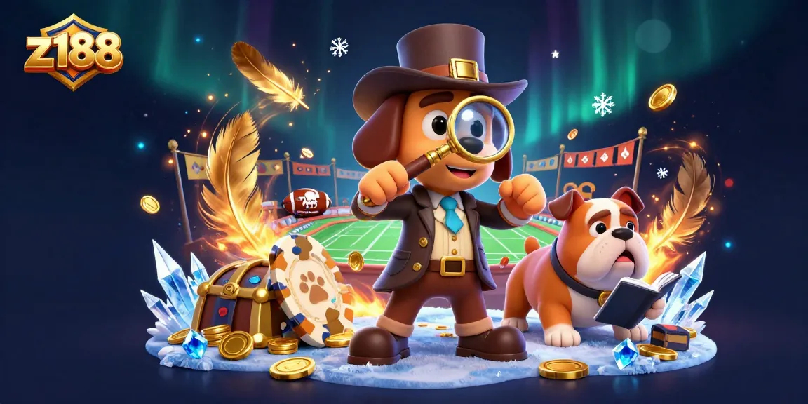 Explore z188's betting excitement with a cartoon detective and treasure hunt scene.