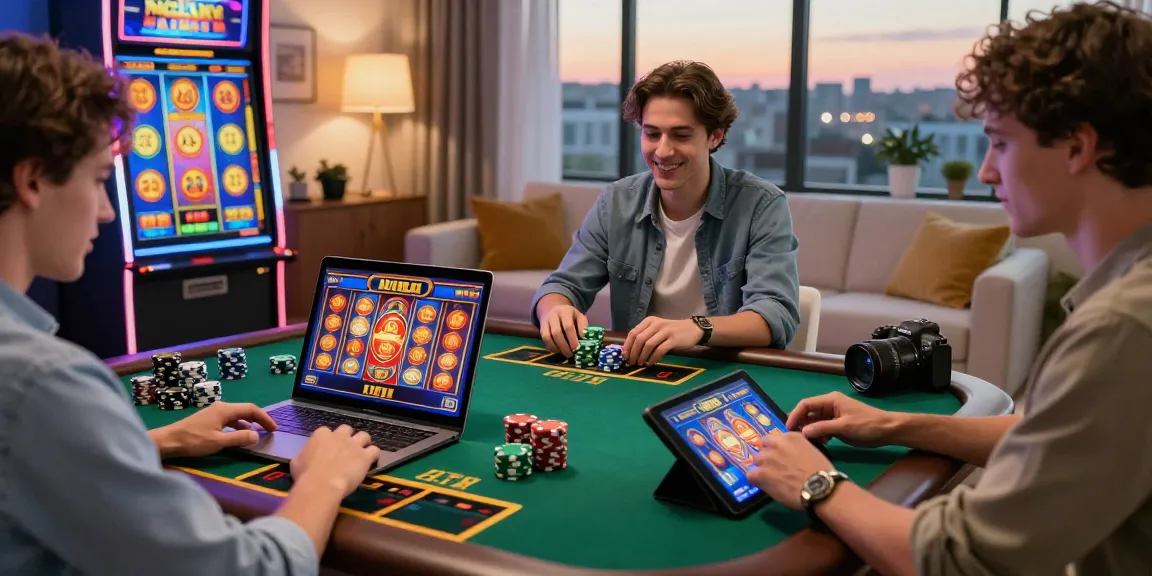 Jeux de casino en ligne animés avec joueurs utilisant des appareils modernes pour profiter d'une expérience divertissante.