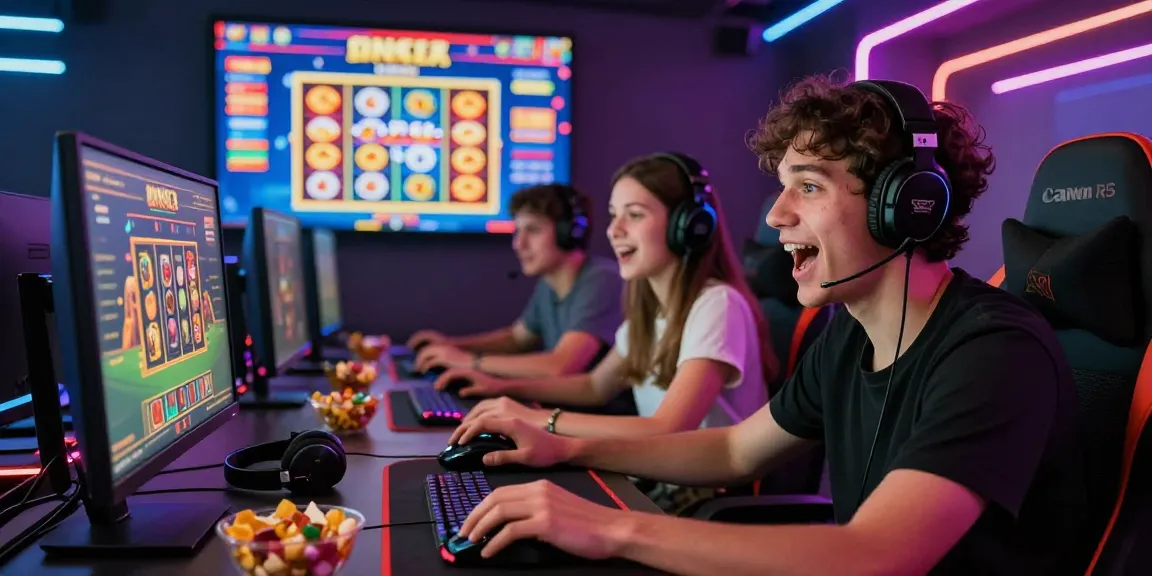 Amis profitant du jeu en ligne au casino en ligne avec excitation et ambiance lumineuse.