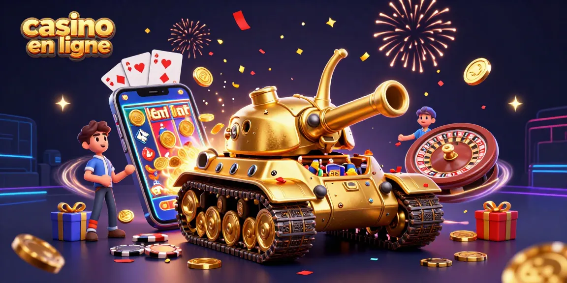 Venez découvrir des jeux captivants avec casino en ligne dans une illustration 3D festive.