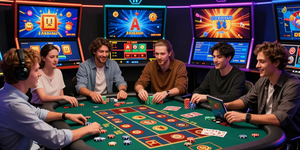 Jeux de casino en ligne captivants avec des joueurs engagés, illustrant l'excitation et les gains potentiels.