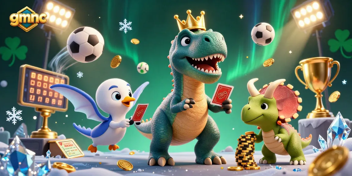 Join the action at gmnc with a T-Rex shuffling cards and friends stacking golden chips in this lively casino scene.