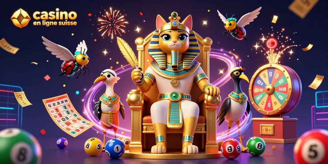 Lotterie et jeux réunis dans un visuel éclatant pour casino en ligne suisse.