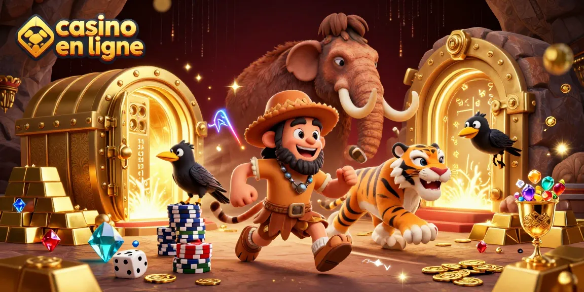 Jouer au casino en ligne avec un duo original de personnages : un homme des cavernes et un tigre à dents de sabre.