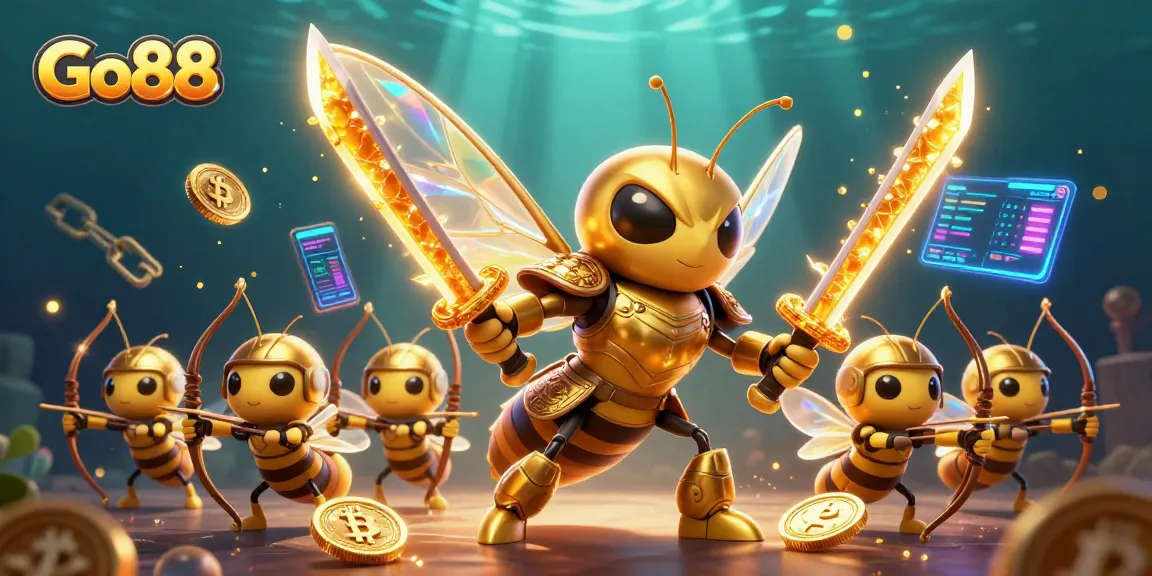 Experience thrilling gaming action at Go88 with vibrant 3D characters and crypto elements.