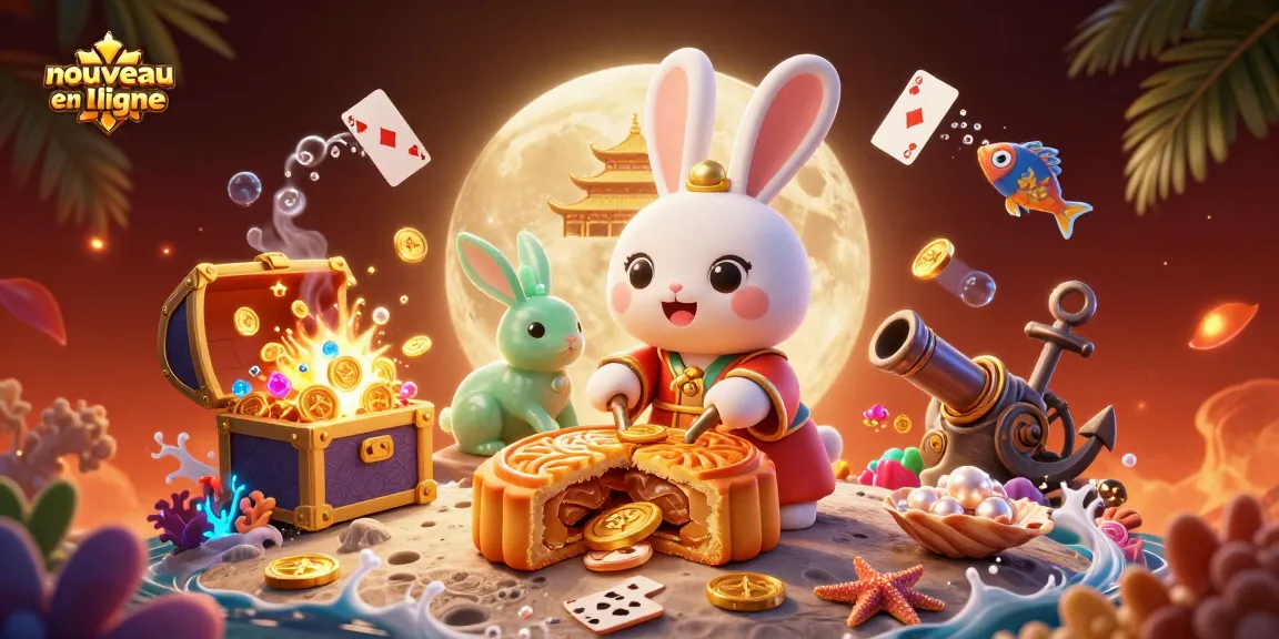 Illustration dynamique d'un nouveau casino en ligne avec un lapin de lune et des jetons de poker.