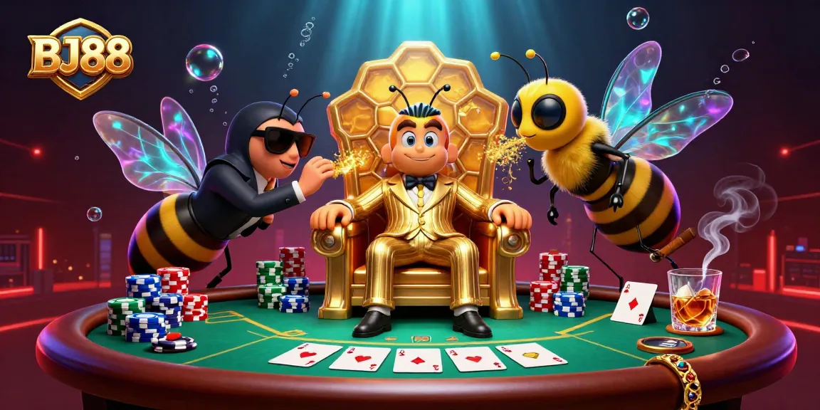 Experience the thrill of BJ88's vibrant gaming scene with a buzzing bee mob boss and dynamic casino elements.